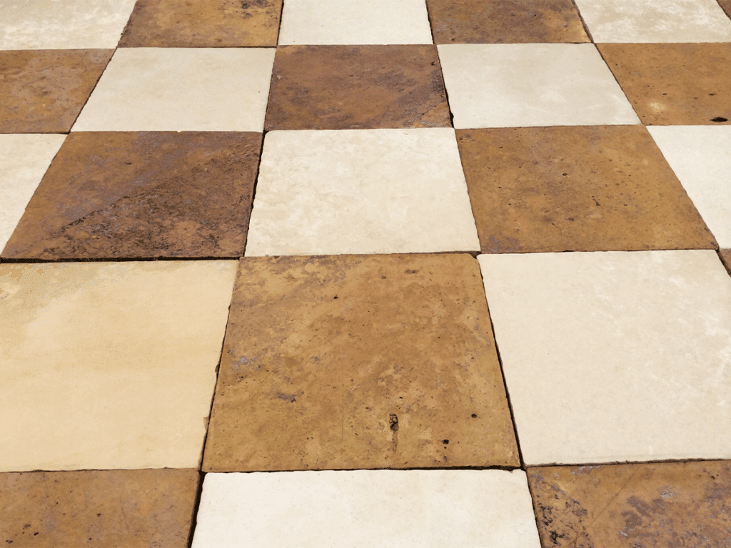 Antique Check Floor In Limestone & Red Terracotta